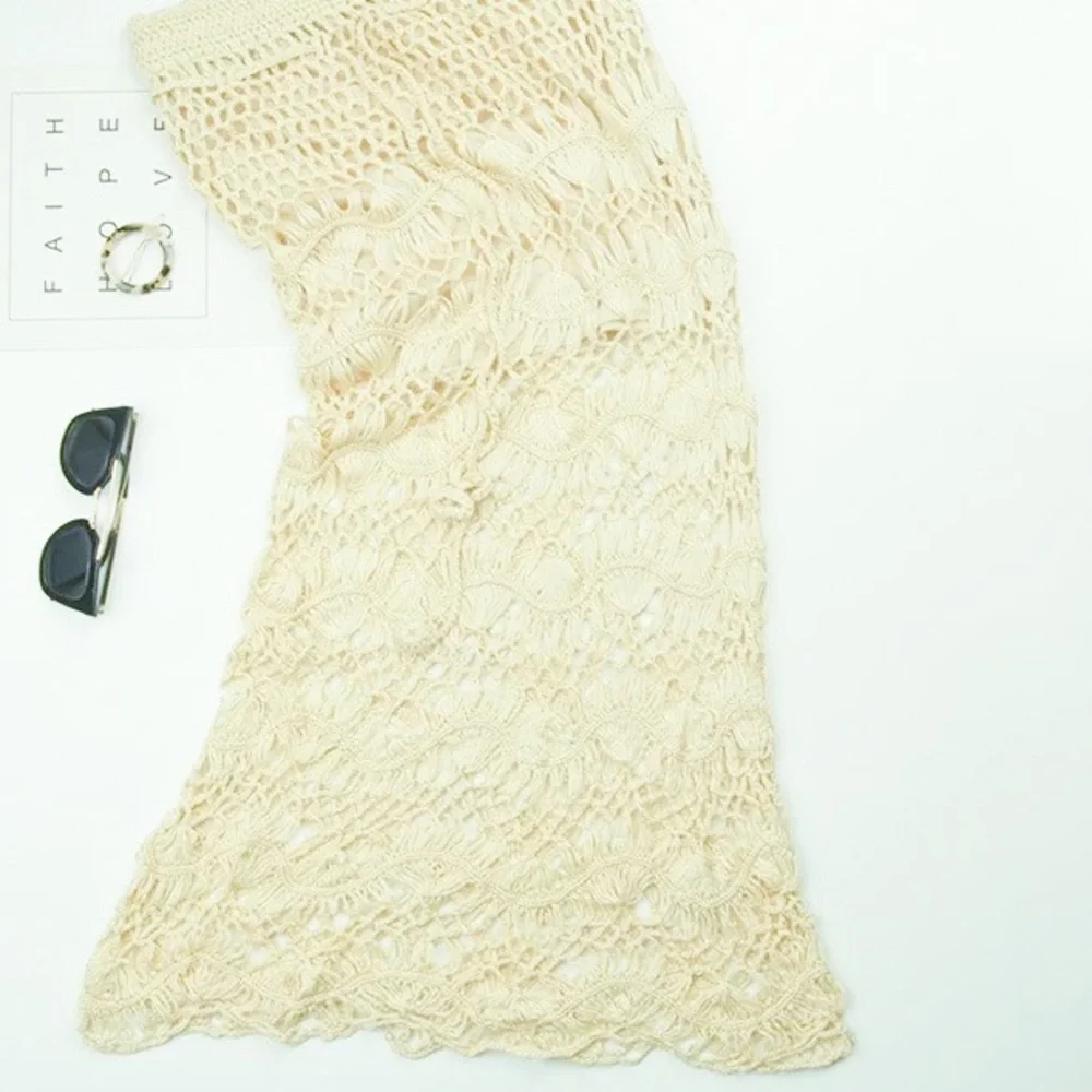Crochet skirt summer beach skirts cream beige bikini cover up - Picture 4 of 5